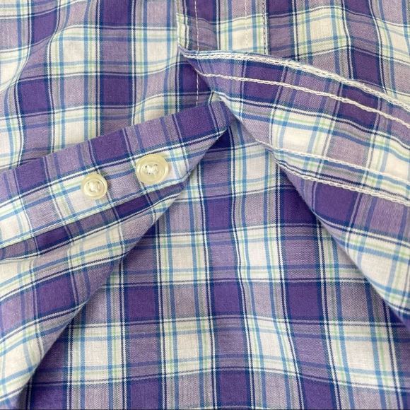 CHAPS Easy Care Purple Plaid Shirt Button Down Preppy Sharp Crest Logo Size L - Picture 7 of 11